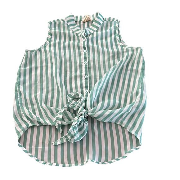 Passport Green & White Striped Chiffon Blouse Sheer Size Large Summer - Picture 7 of 10